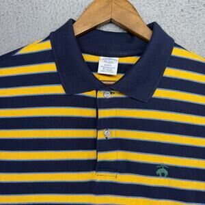 Brooks Brothers Polo Shirt Mens Medium Blue Yellow Slim Performance Preppy Logo